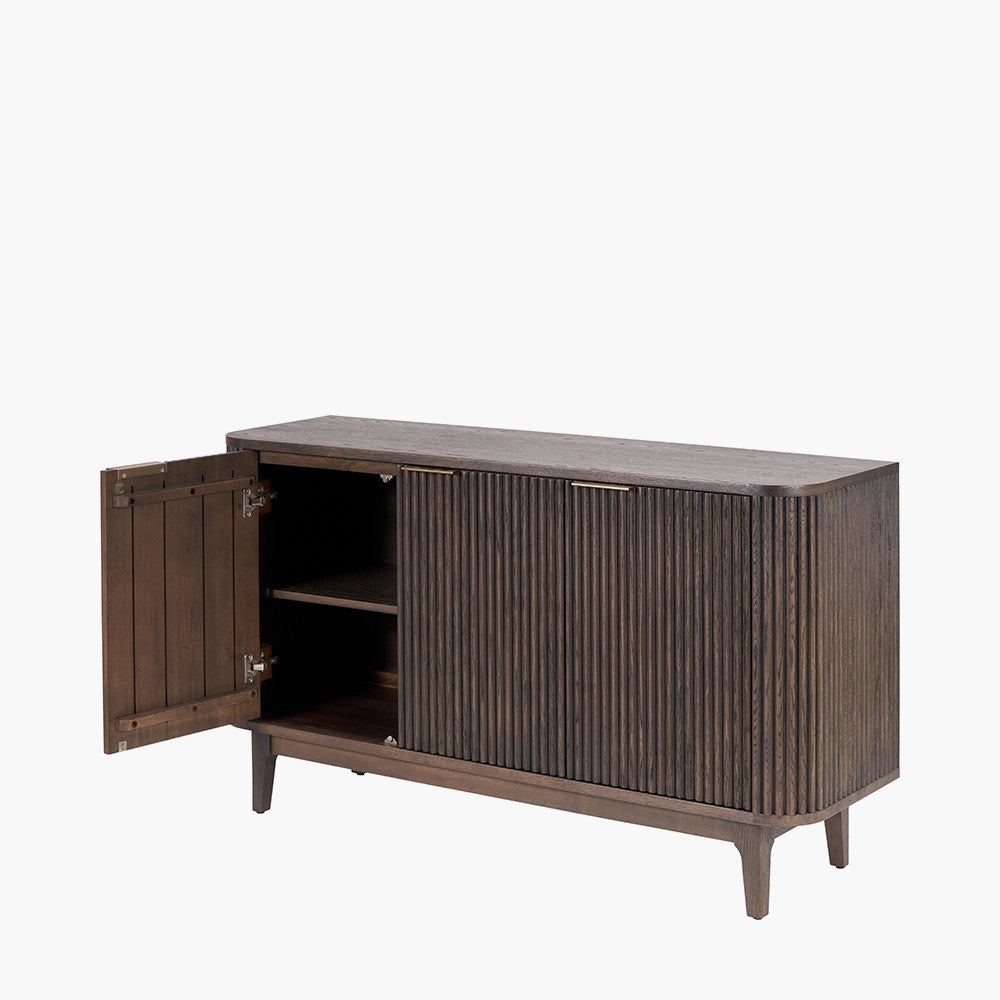 Raie Dark Brown Ribbed Oak & Pine Wood Sideboard